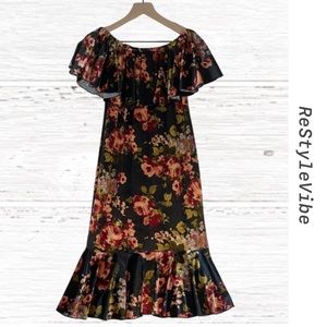 LULAROE Women’s Size XS Dress Velour Floral Stretch Midi Ruffle Bodycon Cici Fit